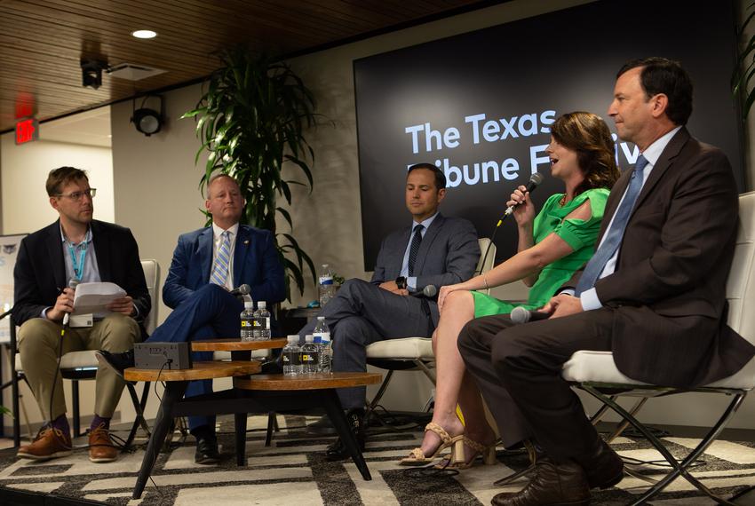 From left: Tribune political correspondent Patrick Svitek moderates a discussion about the 88th legislative session withHouse Republicans Four Price, Dustin Burrows, Ellen Troxclair and Craig Goldman at The Texas Tribune Festival in Austin on Sept. 23, 2022.
