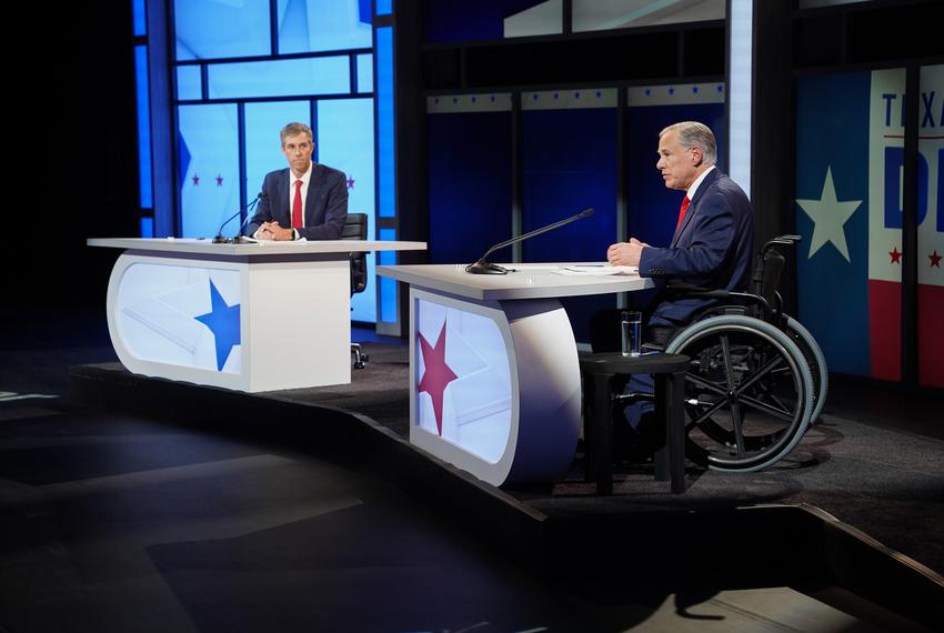 Democratic gubernatorial nominee Beto O'Rourke, left, and Gov. Greg Abbott during a debate in Edinburg on Sept. 30, 2022.